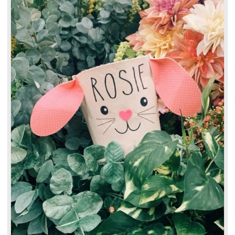 Personalized Customizable‎ Canvas Easter Basket Bucket Bag Springtime Egg Hunt